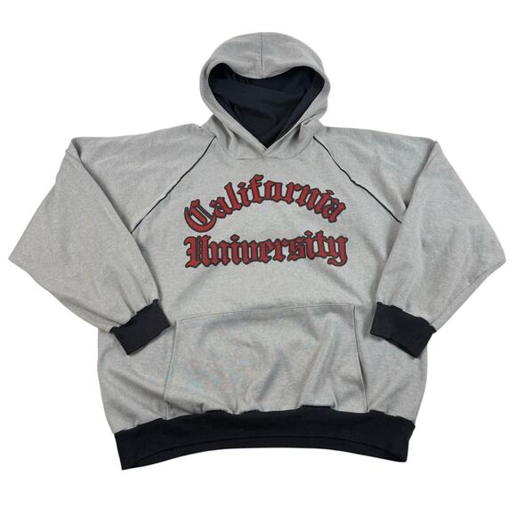 Vintage California University 70s Two Tone Gray Black Boxy Hoodie Small/Medium - Picture 1 of 9